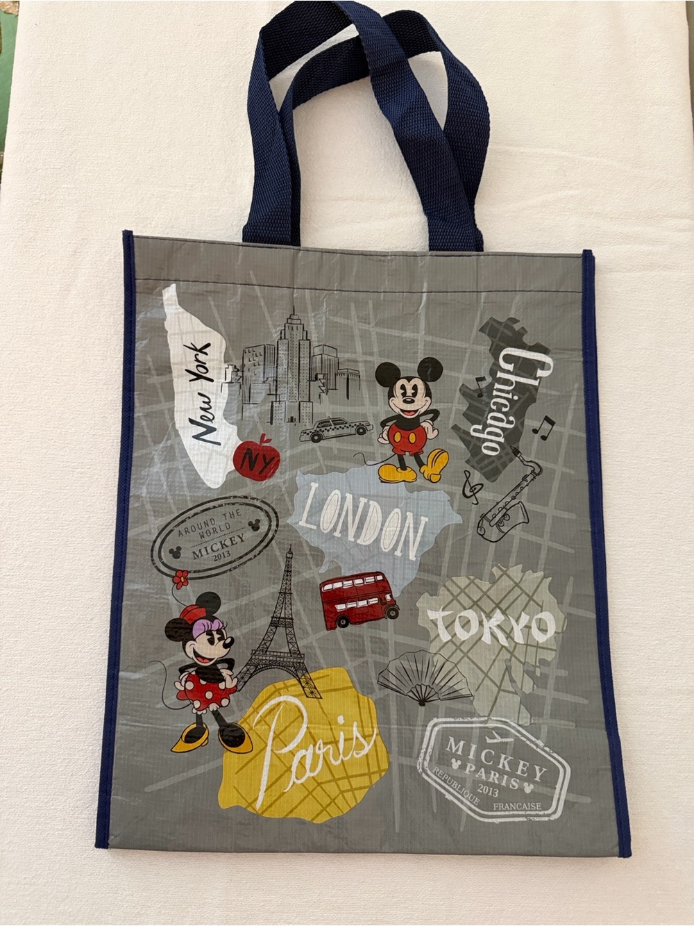 Disney Gray & Navy World Cities Mickey & Minnie Tote